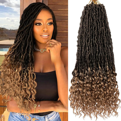 Curly-end synthetic wig in tinted medium brown