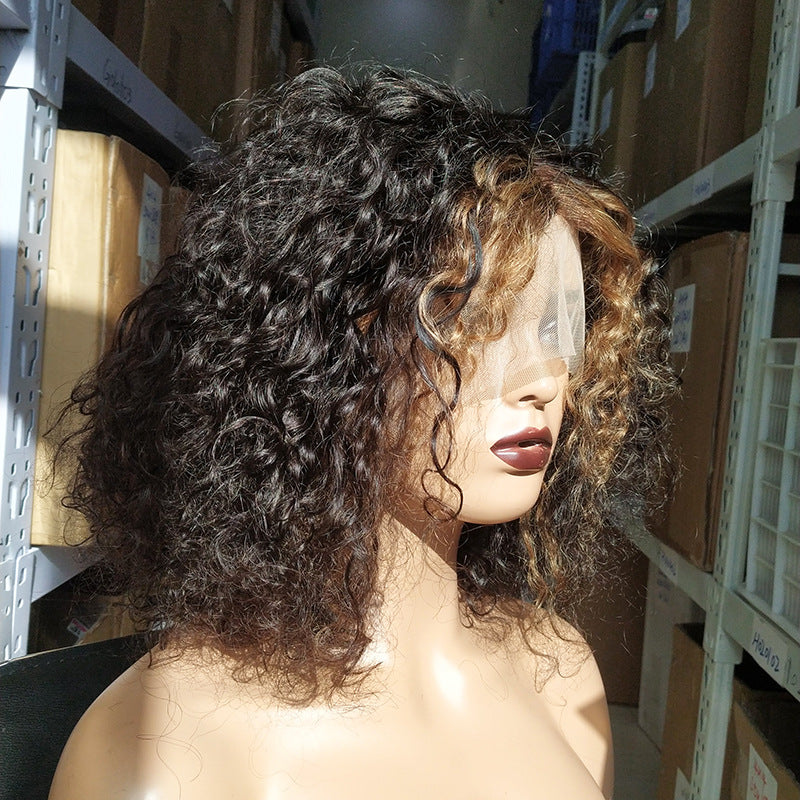 Highlighted Water Curl Human Hair Bob — T-Part Lace