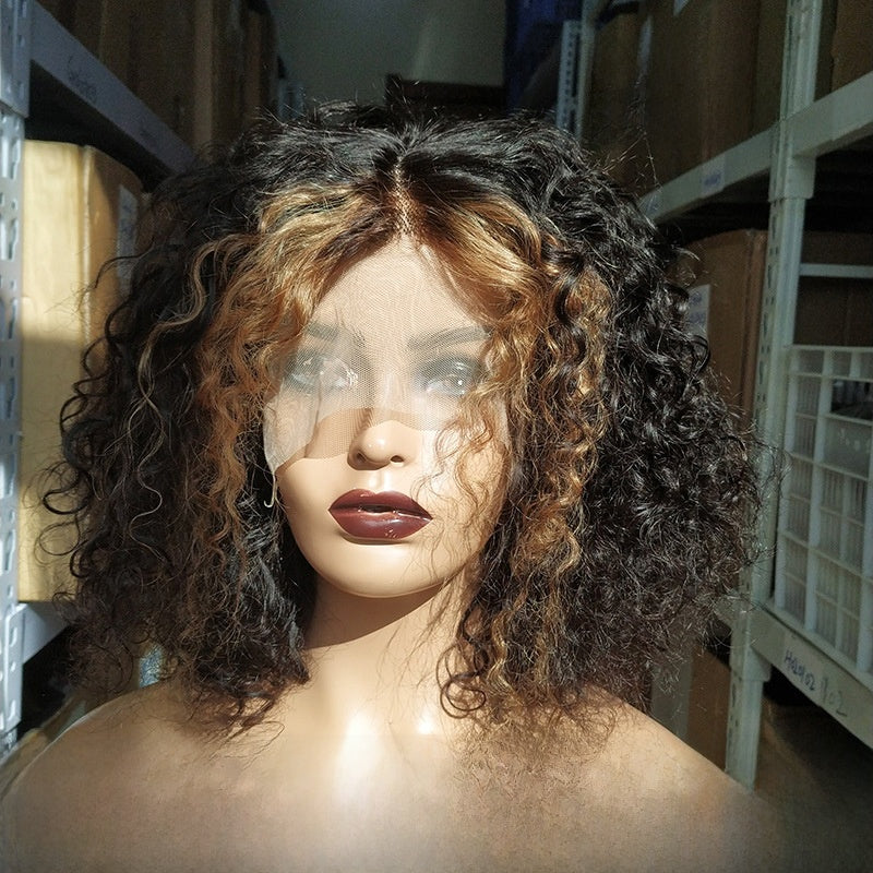 Highlighted Water Curl Human Hair Bob — T-Part Lace