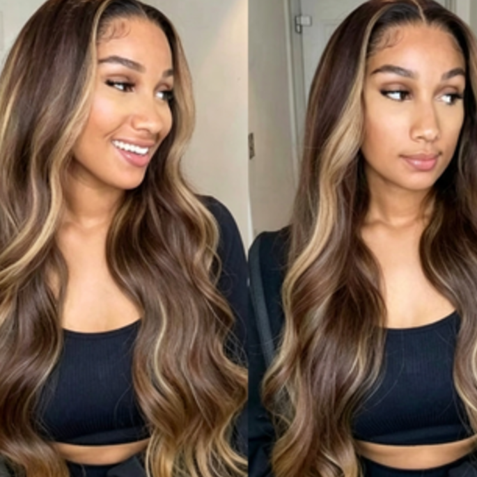 Lace front synthetic wig in piano colour