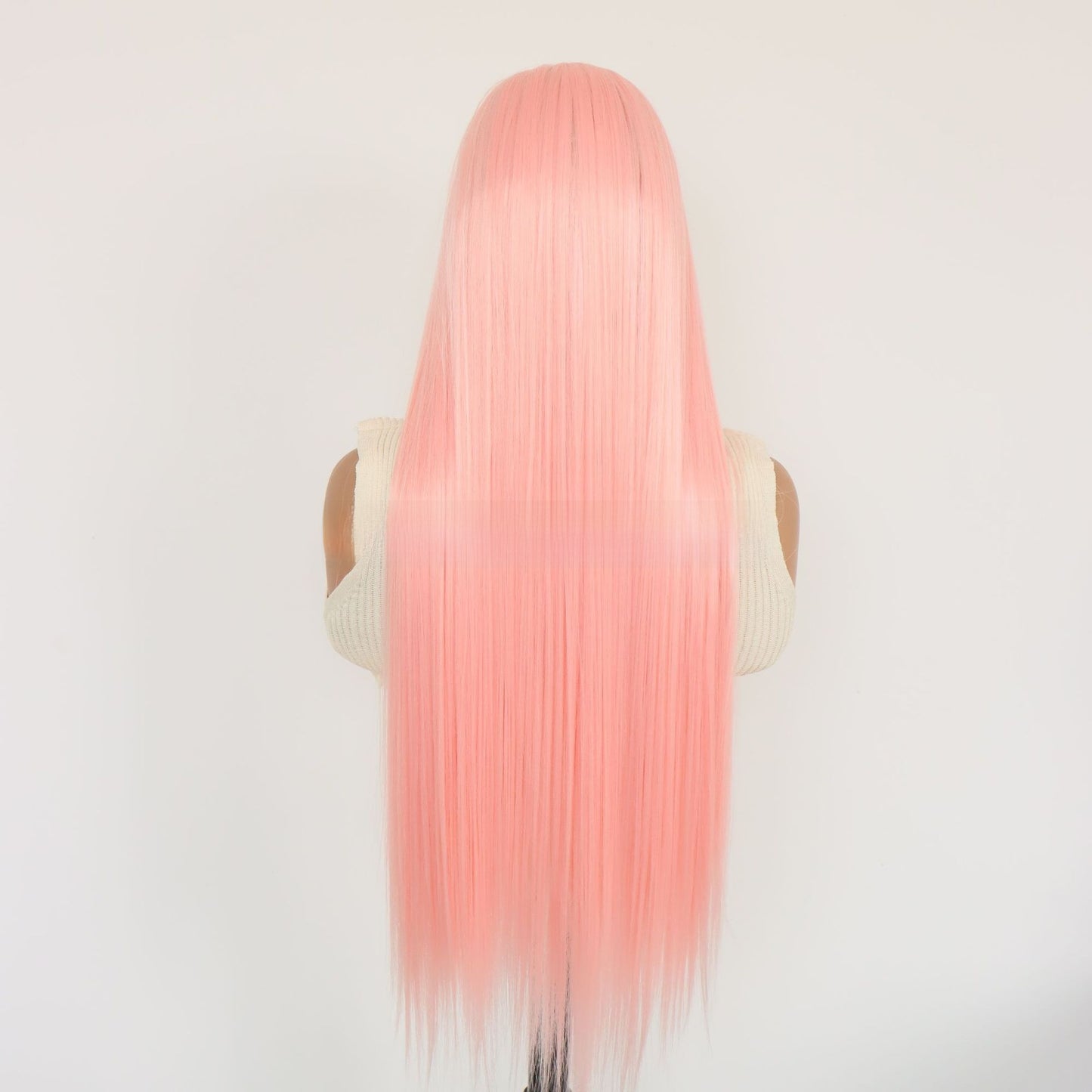Light pink long straight lace front wig — product photo 5