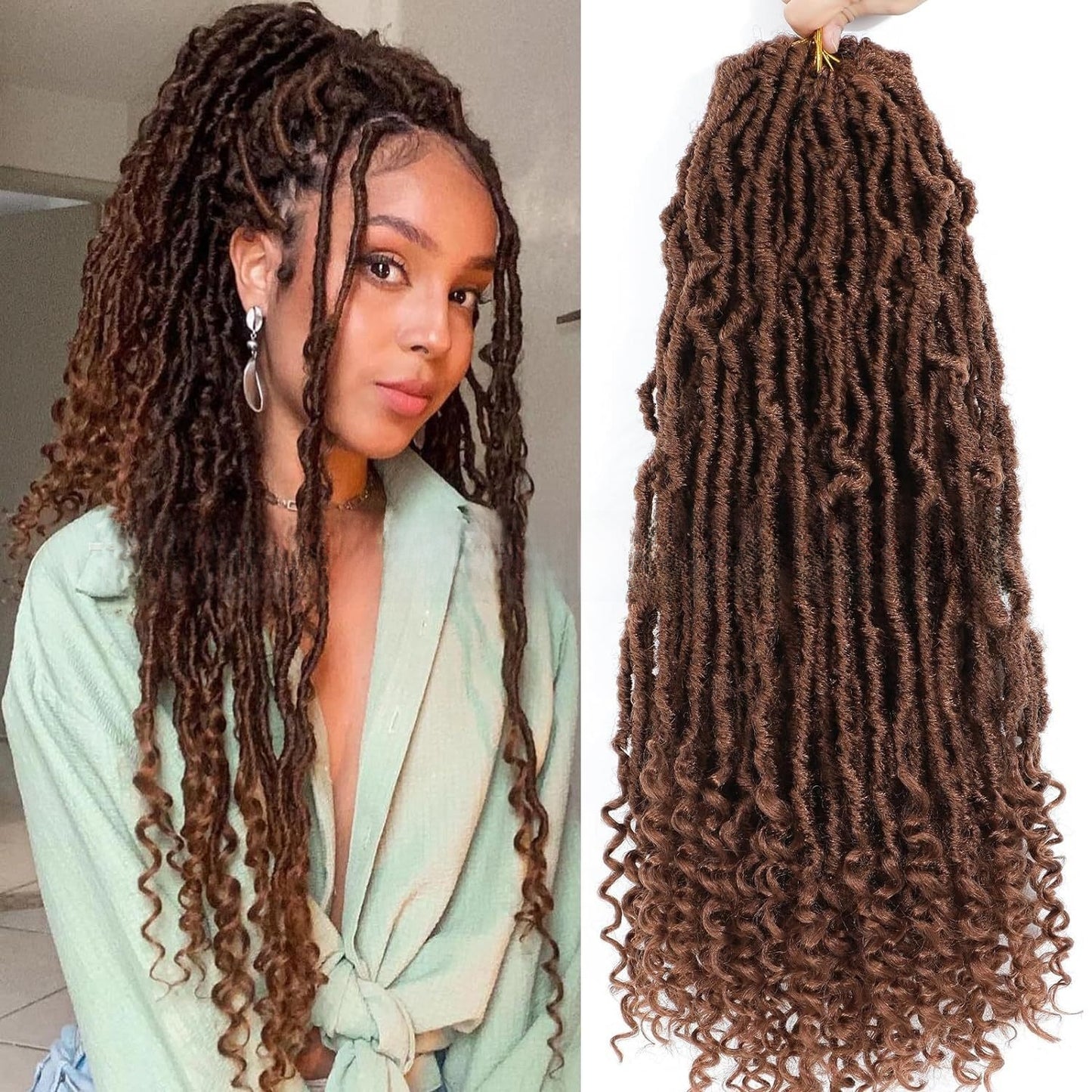 Curly-end synthetic wig in dark brown