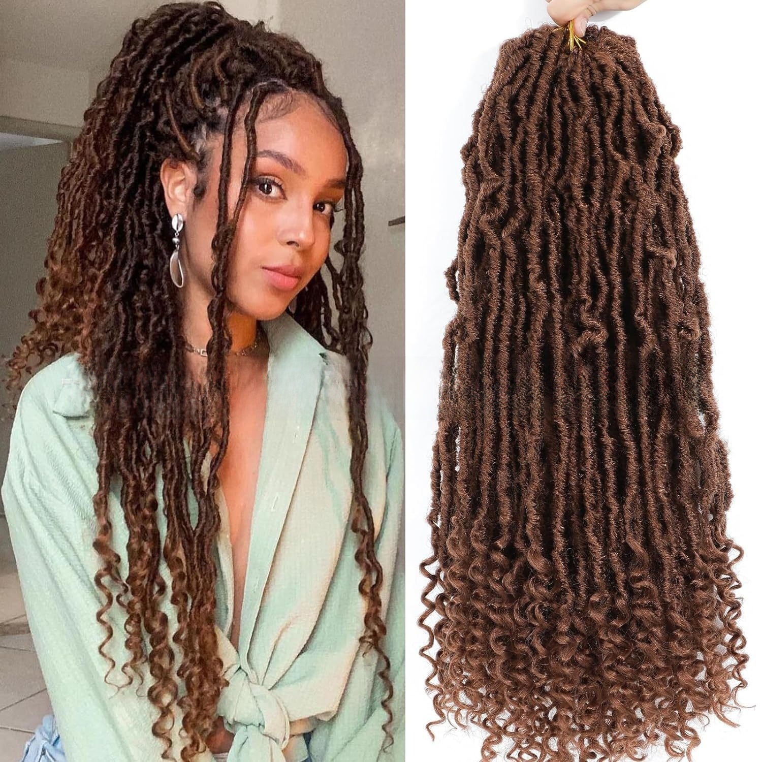 Curly-end synthetic wig in dark brown
