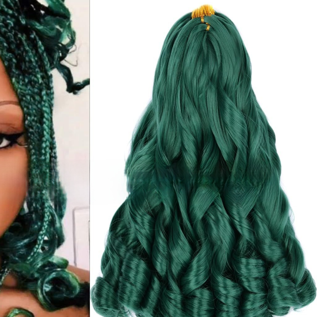 Long wavy synthetic wig in green