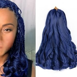 Long wavy synthetic wig in dark blue