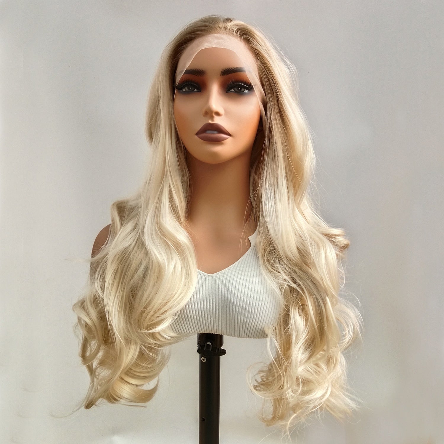 Brown to platinum gradient front lace wig — product photo 2