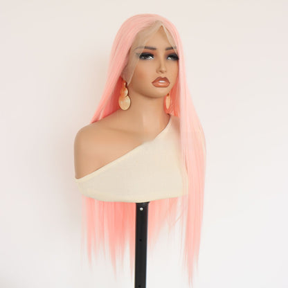 Light pink long straight lace front wig — product photo 4