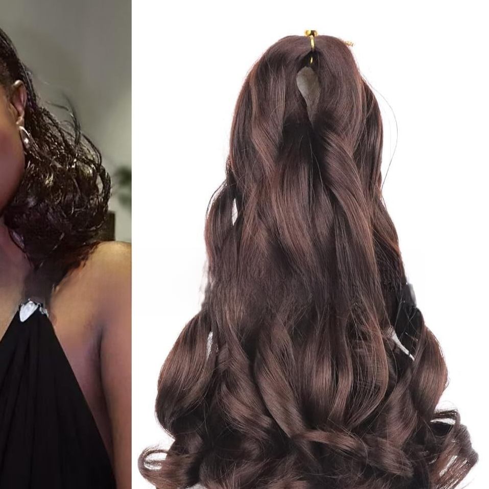 Long wavy synthetic wig in shade 4, medium brown