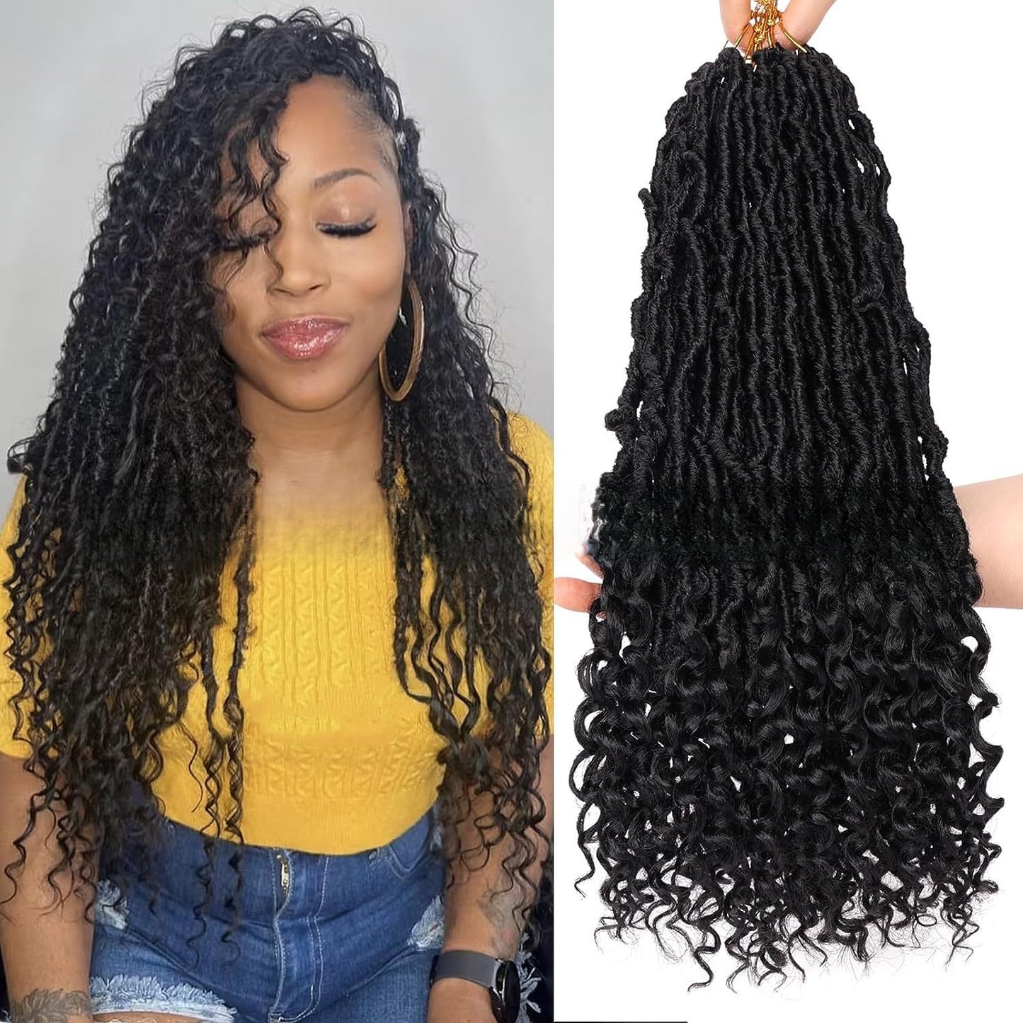 Curly-end synthetic wig in jet black