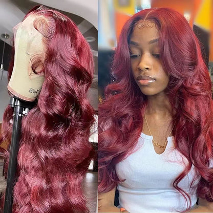 Lace front synthetic wig in wine red