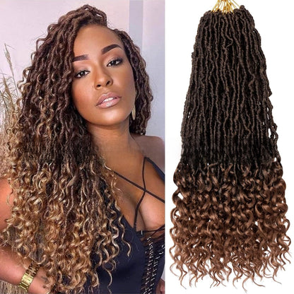 Curly-end synthetic wig in tinted dark brown
