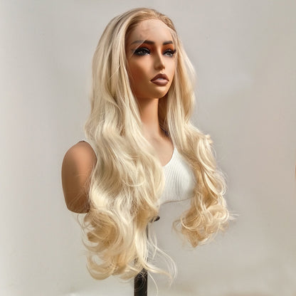 Front lace synthetic wig in brown to platinum gradient