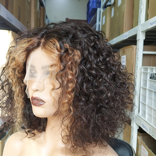 Highlighted Water Curl Human Hair Bob — T-Part Lace