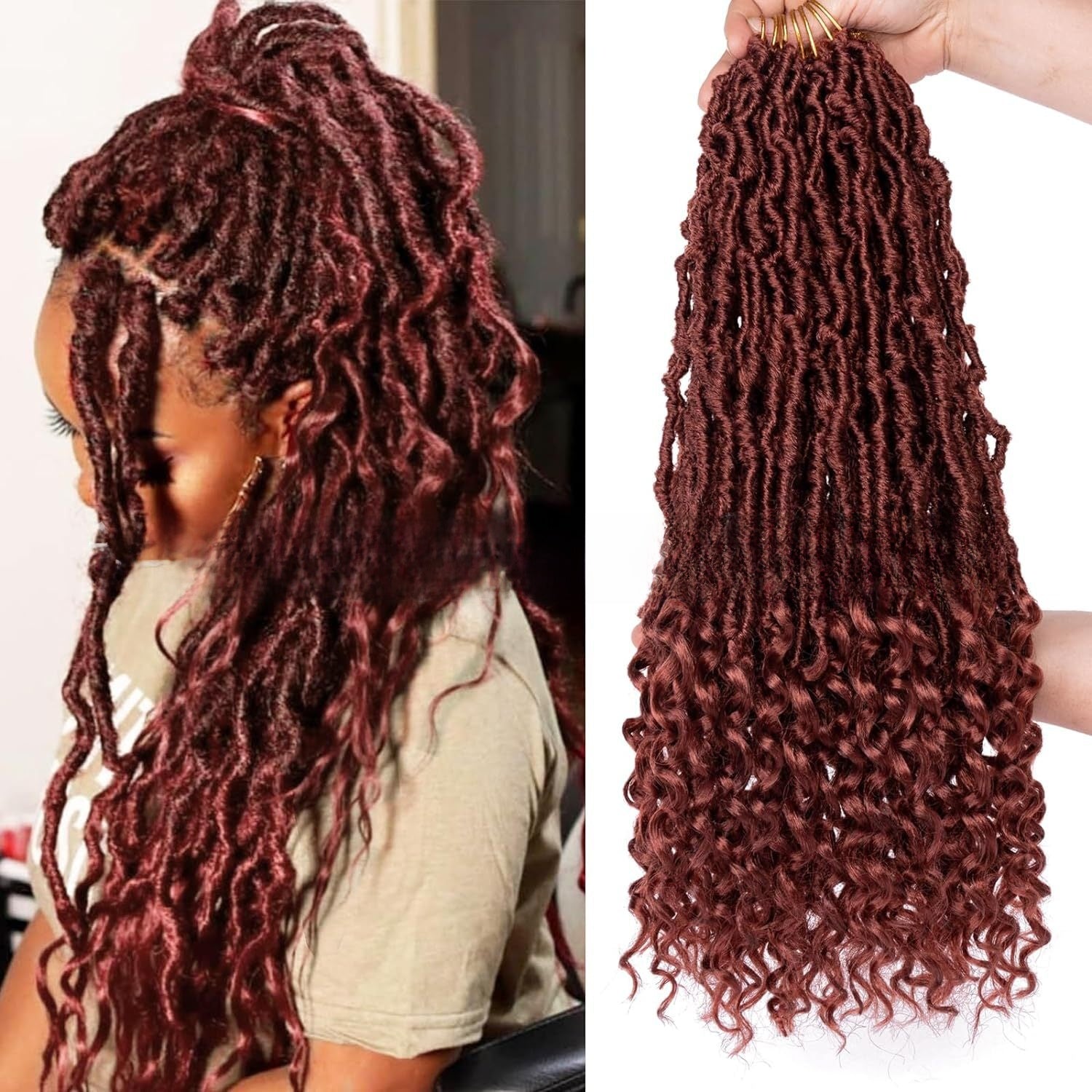 Curly-end synthetic wig in light ash brown